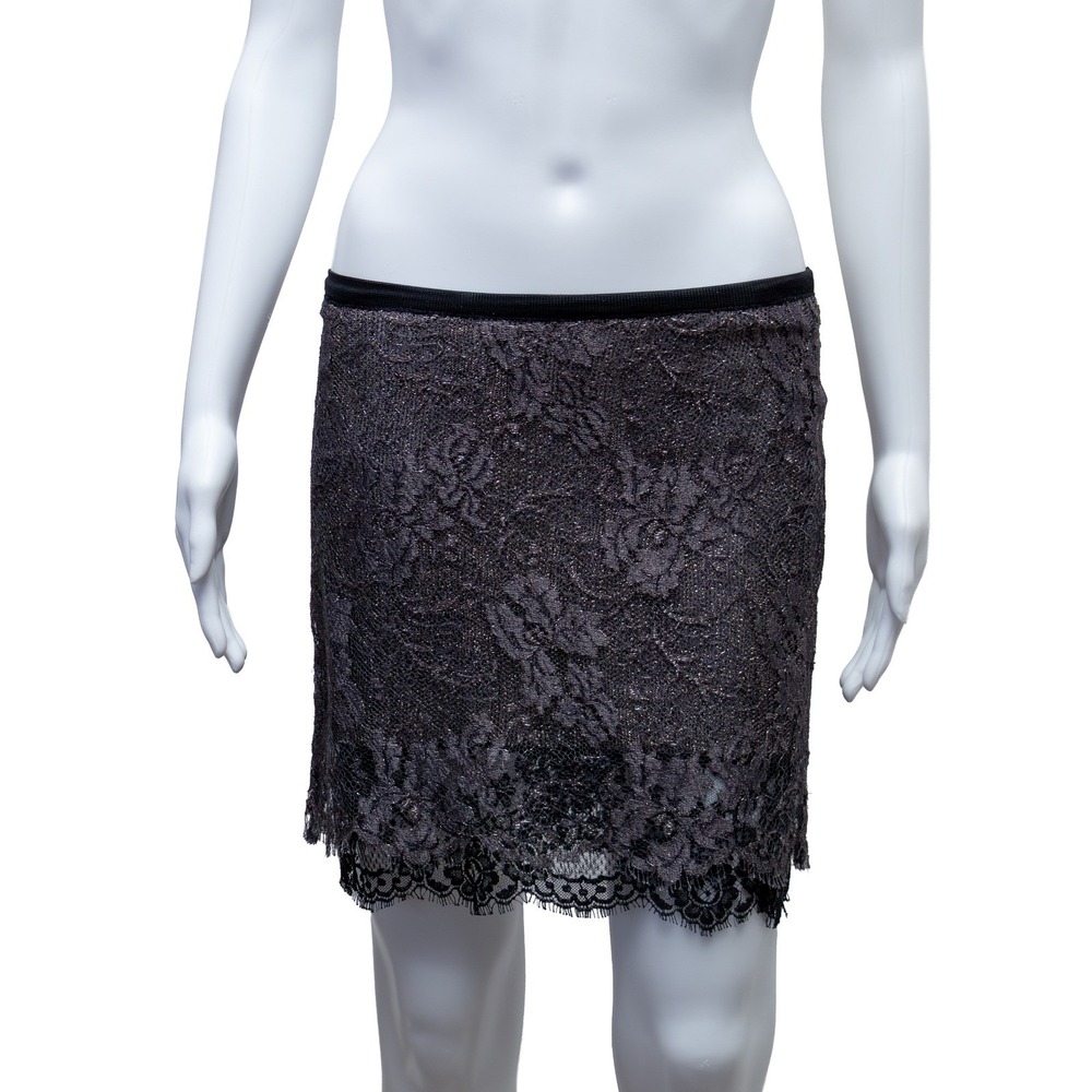 Uli Herzner Vintage Lace‎ Skirt Black Metallic Floral Overlay Size M